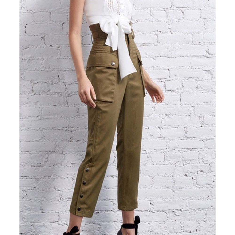 Marissa Webb High Waist Tapered Ankle Cargo Pants in Olive Green sz 8